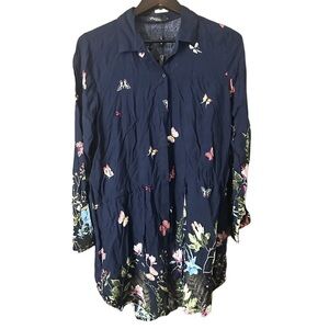 Papa Vancouver Navy Floral Butterflies Button Down Shirt Whimsycore Sz L NWT